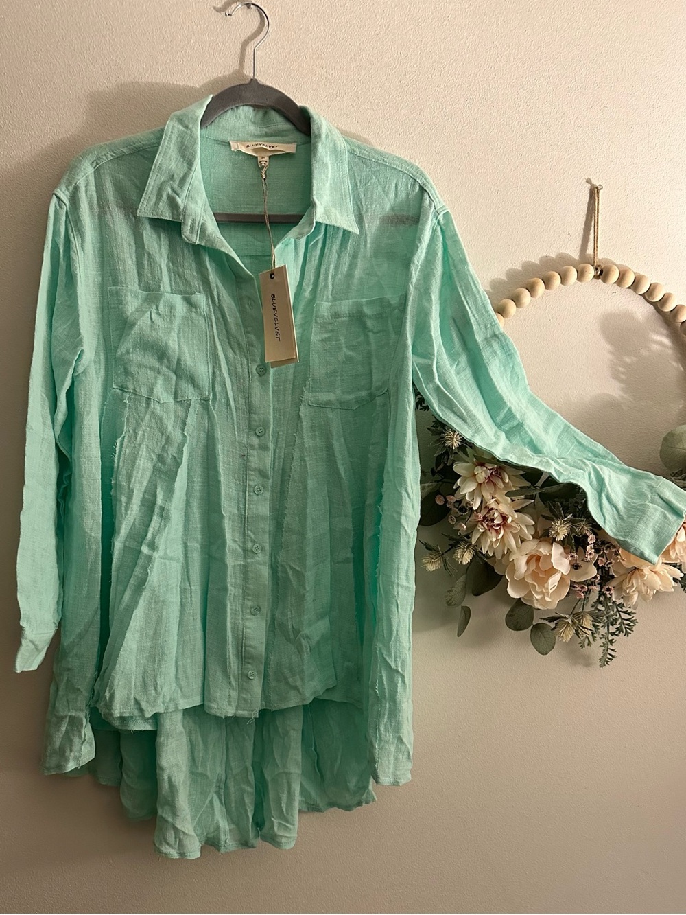NWT Seafoam  Button-Front Lightweight Women's Top - Blue Velvet